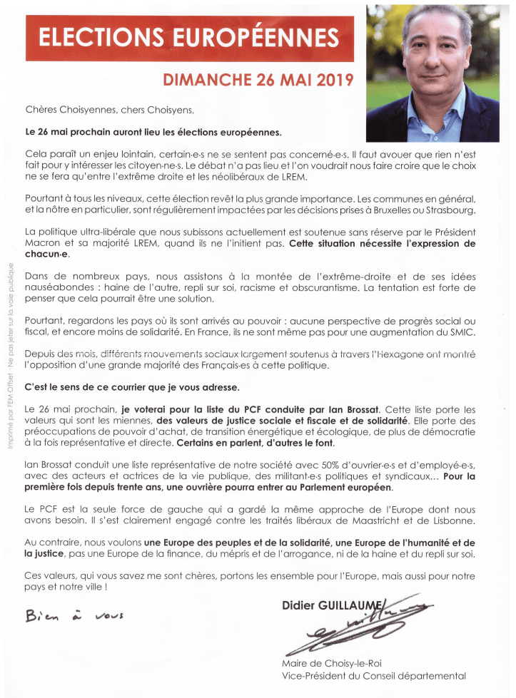 Message électoral de Didier Guillaume (européennes 2019)