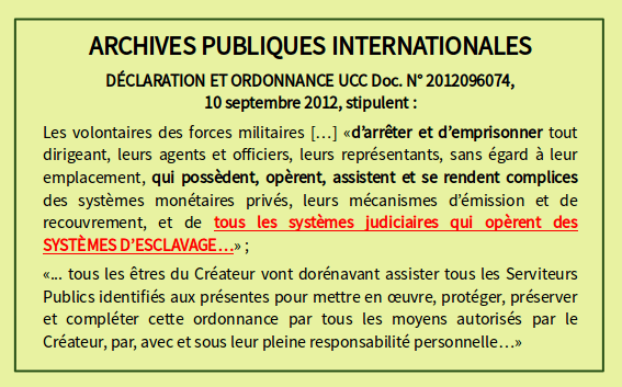 DÉCLARATION ET ORDONNANCE UCC Doc. N° 2012096074,